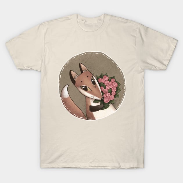 Fox with flowers T-Shirt by artbyanny